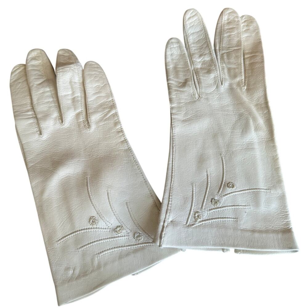 Vintage White Italian Leather Gloves